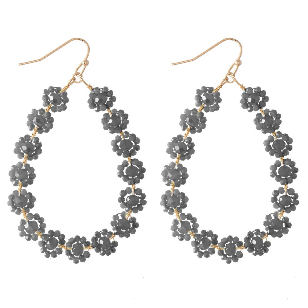 Grey Beaded Flower Teardrop Earrings - The Gypsy Belle Boutique