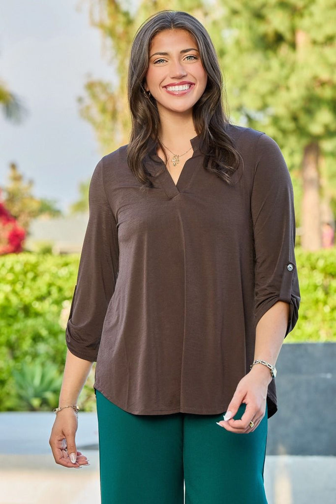 Dear Scarlett - Basic Chocolate Brown 3/4 Sleeve Top - The Gypsy Belle Boutique