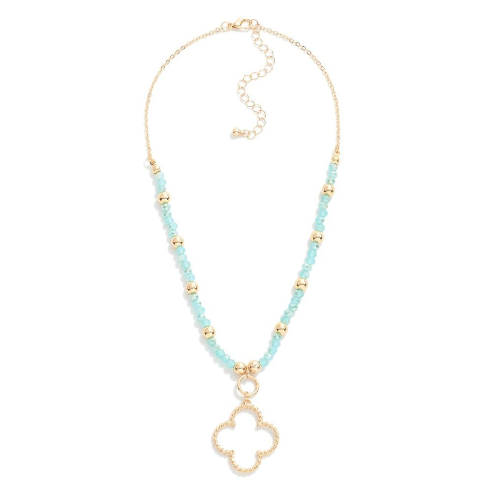 Aqua Beaded Clover Pendant Necklace - The Gypsy Belle Boutique