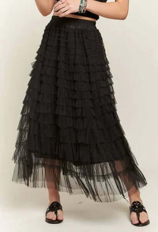Black Layered Tulle Maxi Skirt with Elastic Waistband, Elegant and Flowy, FINAL SALE - Perfect for Special Occasions