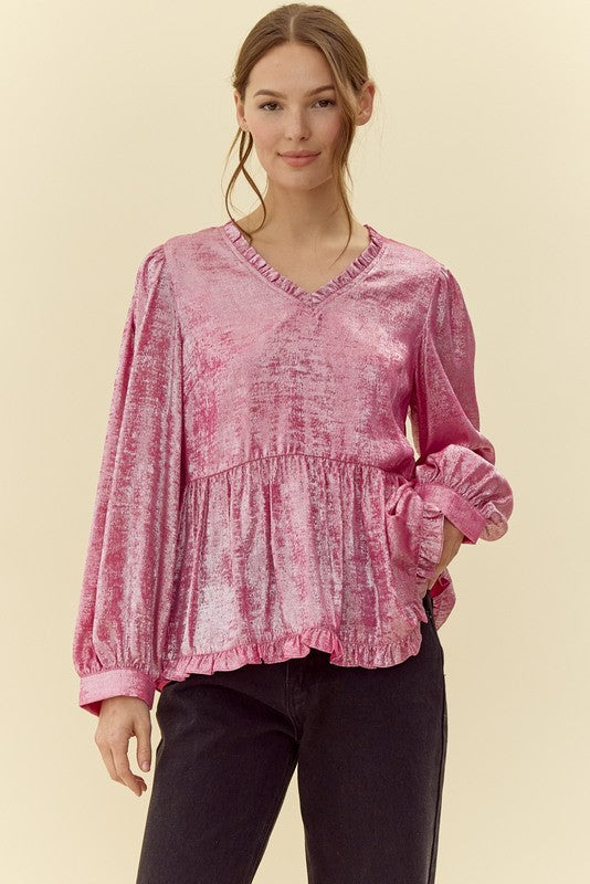 Jodifl Pink Metallic Baby Doll Top - The Gypsy Belle Boutique