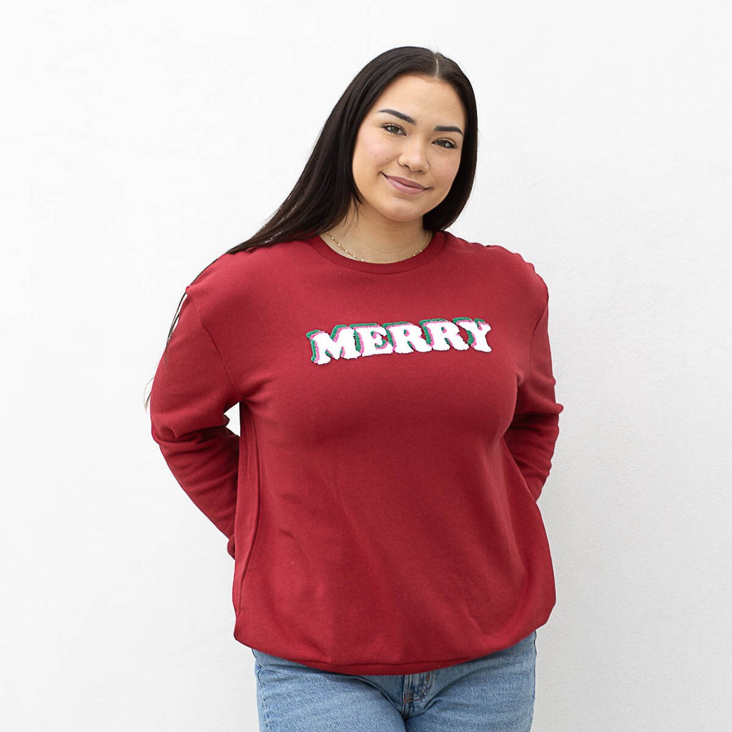 Red "Merry" Sweatshirt Top - The Gypsy Belle Boutique