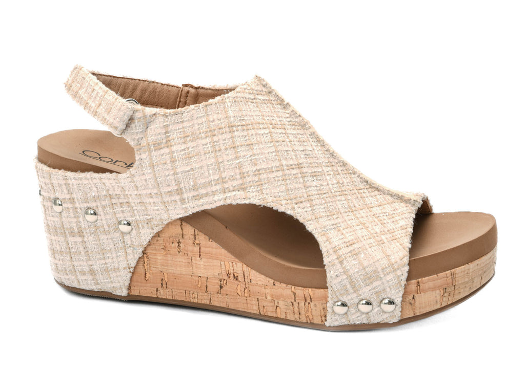 Corkys Sand Tweed Carly Wedge Sandal - The Gypsy Belle Boutique