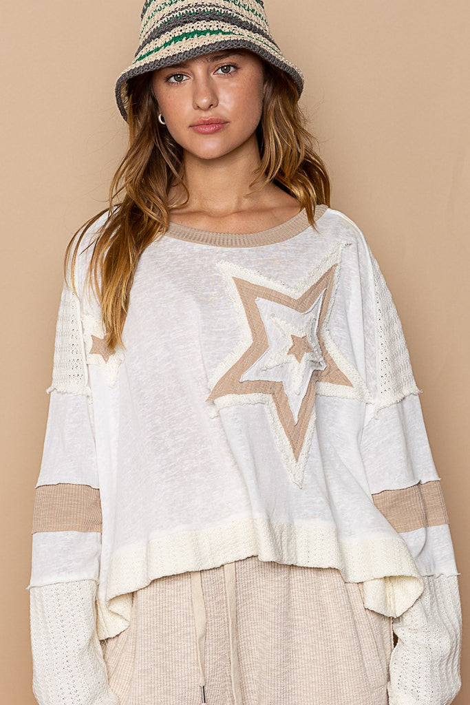 POL - White & Beige Star Top - The Gypsy Belle Boutique