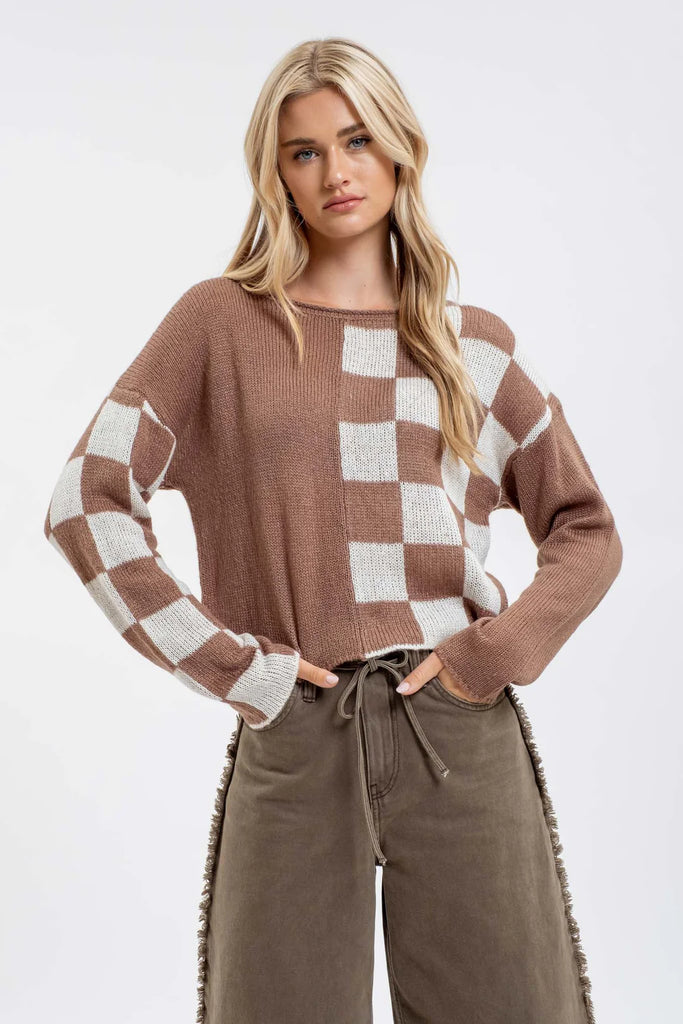 Blu Pepper - Mocha Colorblock Sweater Top - The Gypsy Belle Boutique