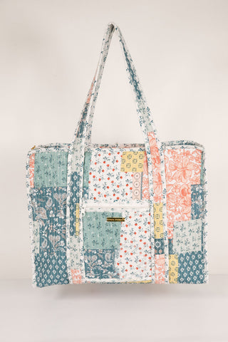 Simply Southern Blue & Pink Quilted Tote Bag