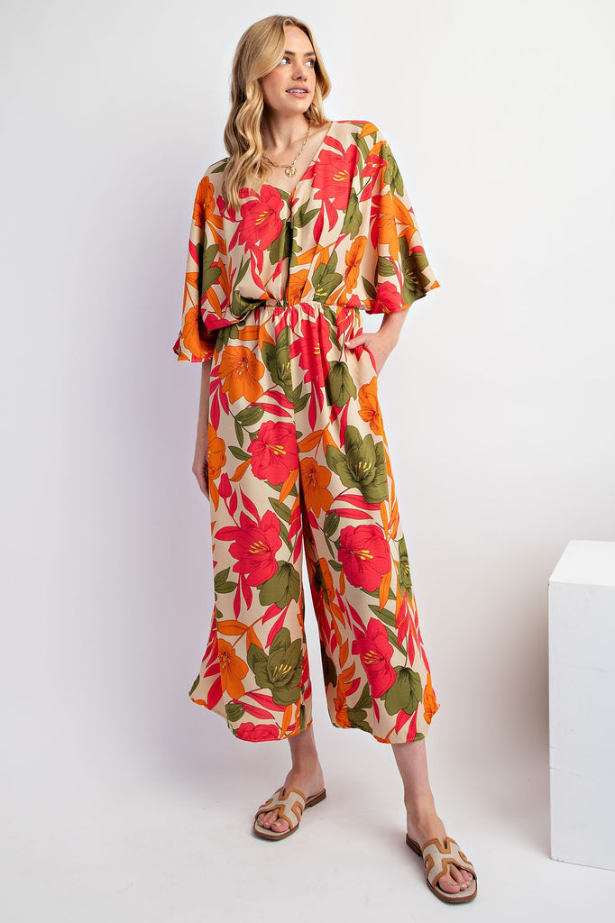 Easel - Dolman Slv Wide Leg Floral Print Jumpsuit - The Gypsy Belle Boutique