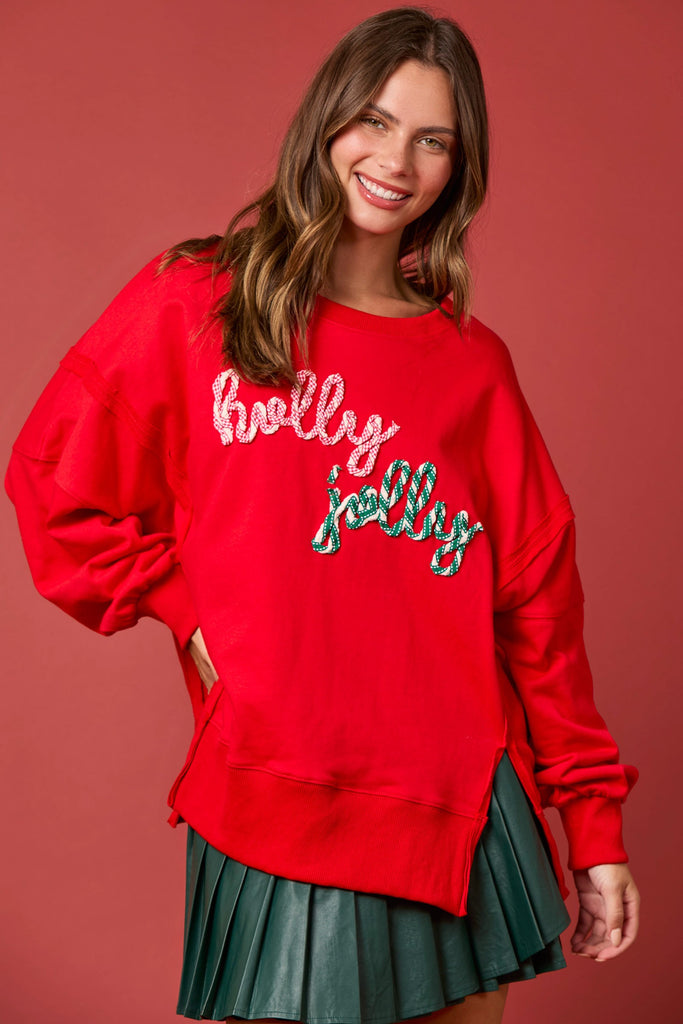 Holly Jolly Oversized Sweatshirt Top - The Gypsy Belle Boutique