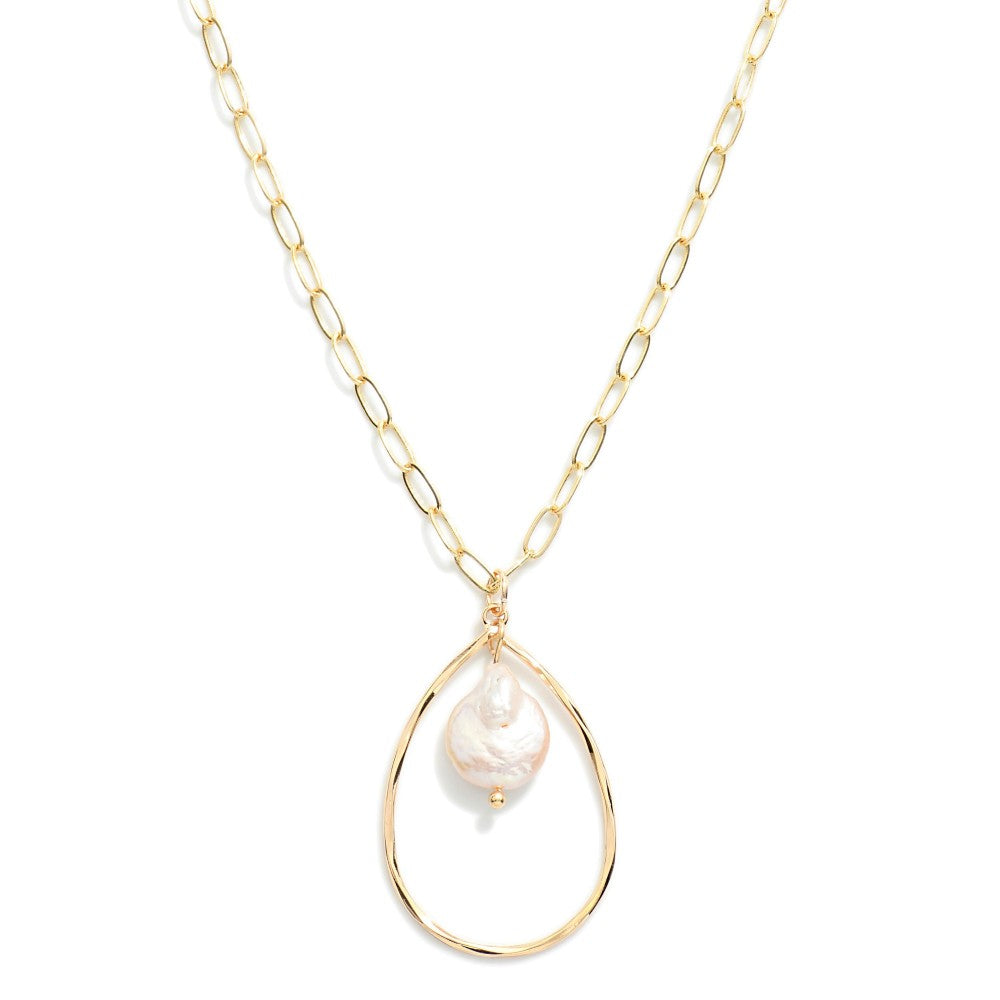 Gold Chain Link Necklace with Pearl Pendant - The Gypsy Belle Boutique