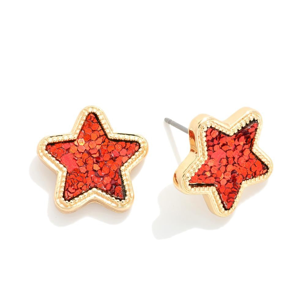 Red Glitter Star Stud Earrings - The Gypsy Belle Boutique