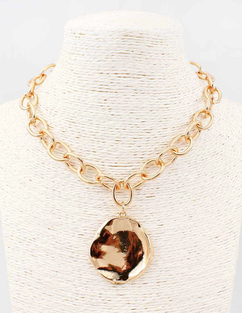 Thick Gold Chain with Hammered Textured Circle Necklace - The Gypsy Belle Boutique