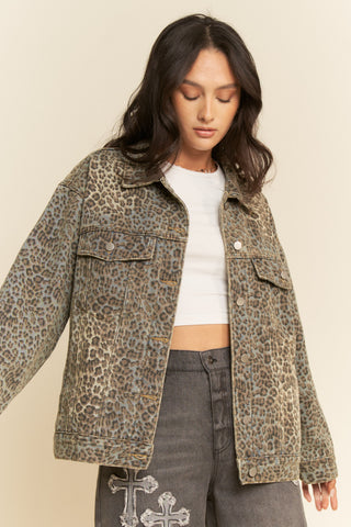 Davi & Dani Leopard Denim Jacket