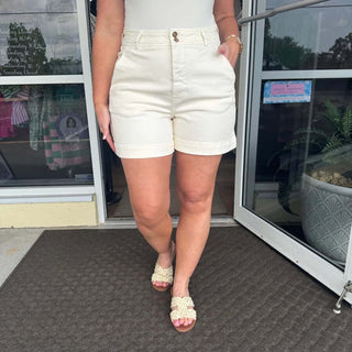 MICA Denim White Trouser Short for women - stylish, versatile, perfect for casual summer outfits.