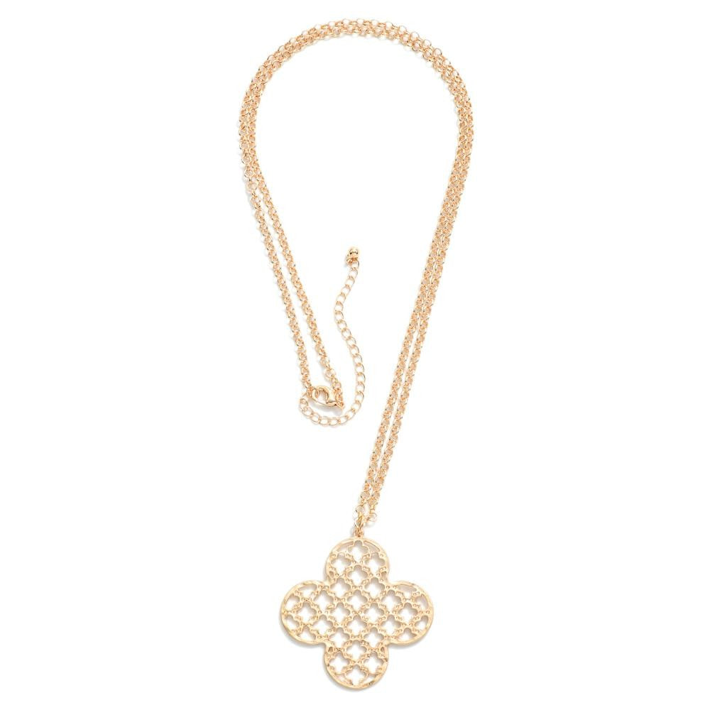 Gold Long Chain Link Necklace with Clover Cut Outs - The Gypsy Belle Boutique