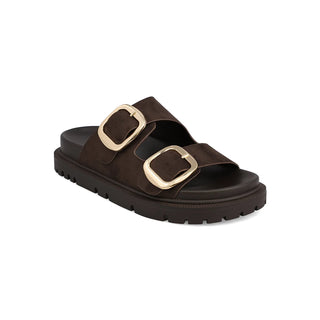 MIA Chocolate Brown Textured Double Buckle Sandal