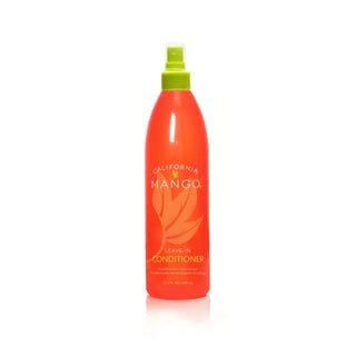California Mango leave-in conditioner spray bottle with red label and green spray nozzle.
