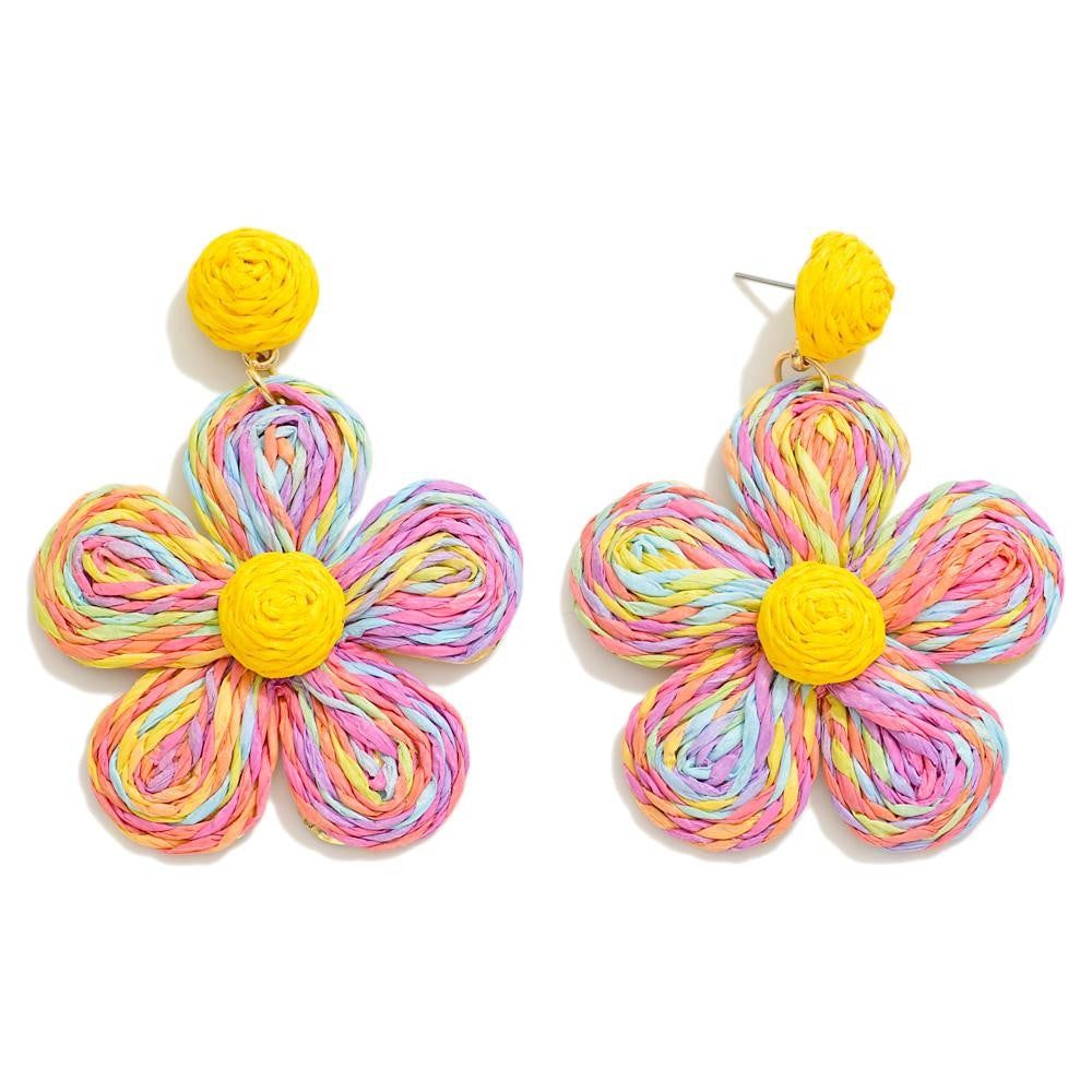 Tie Dye Daisy Raffia Earrings - The Gypsy Belle Boutique