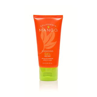 Orange California Mango cleansing gel tube with green cap and mango leaf design.
