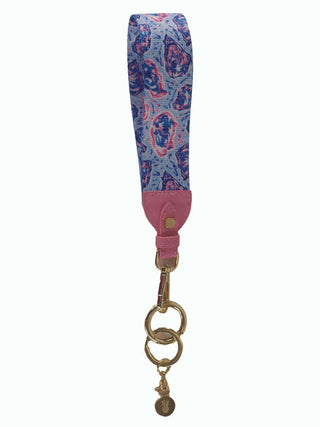 Close-up of Simply Southern Oyster Key Fob with vibrant patterns and durable clip, perfect for keys and purses.