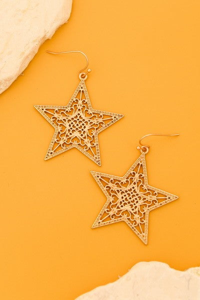 Matte Gold Filigree Star Dangle Earrings - The Gypsy Belle Boutique