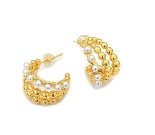 Lauren Kenzie Elsie Triple Pearl Hoop Earrings