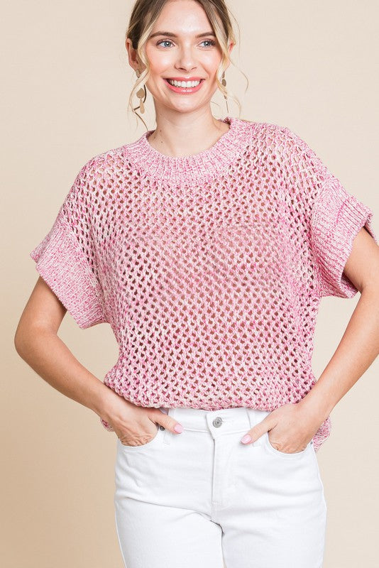 Jodifl - Pink Crochet Drop Shoulder Top - The Gypsy Belle Boutique