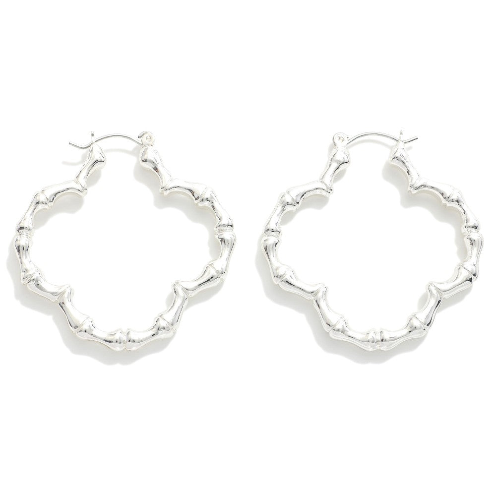 Silver Bamboo Clover Hoop Earrings - The Gypsy Belle Boutique