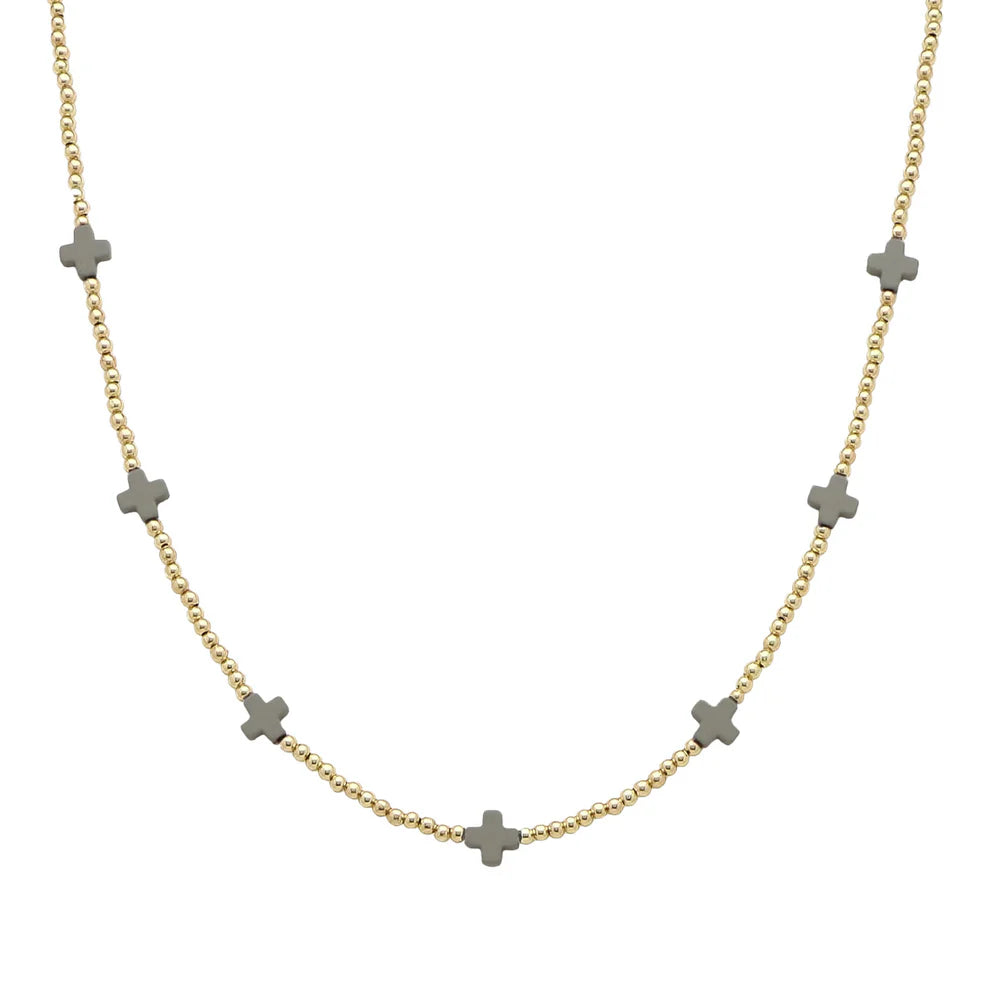 Grey Dainty Cross Gold Bead Necklace - The Gypsy Belle Boutique