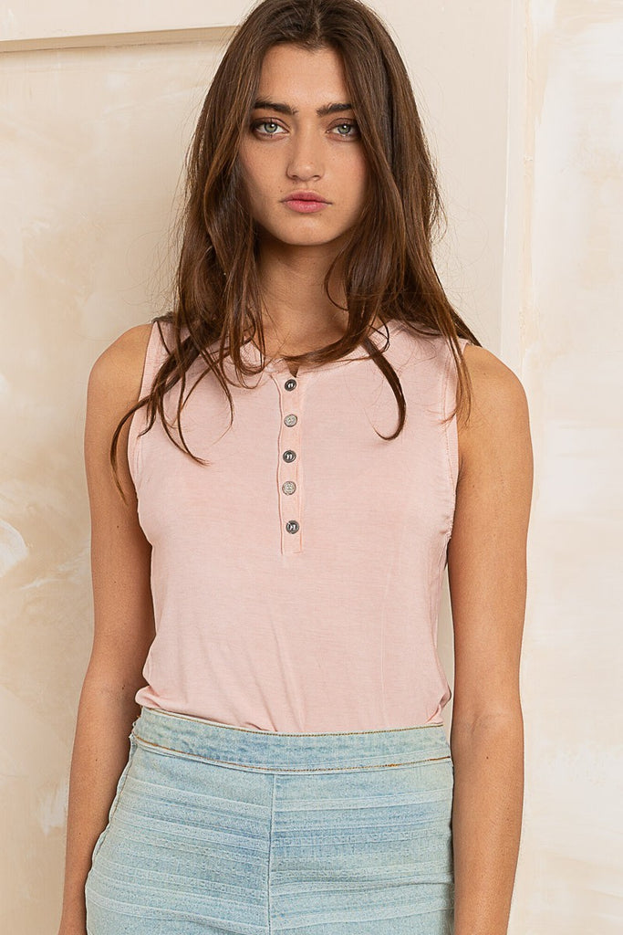 POL -Pink Mineral Wash Sleeveless Top - The Gypsy Belle Boutique