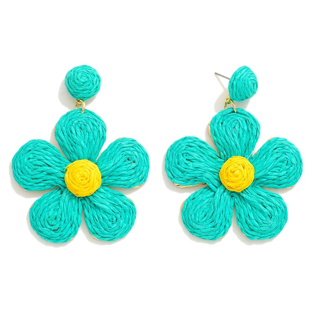 Mint Daisy Raffia Earrings - The Gypsy Belle Boutique