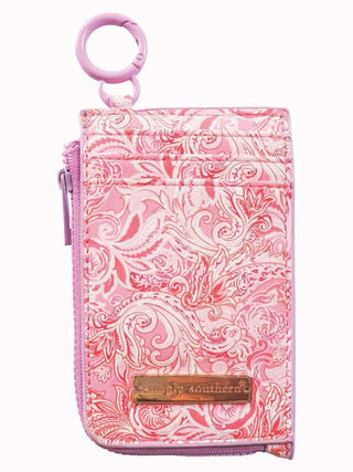 Simply Southern ID & Coin Wallet in Pink Paisley pattern, featuring a vibrant floral design and secure zipper closure.