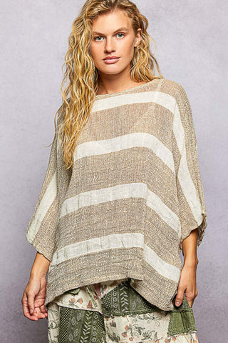 POL Mocha Stripe Beachy Oversized Top