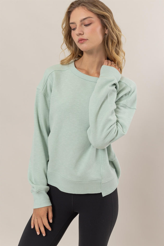 Oversized Seam Detail Mint Sweatshirt - The Gypsy Belle Boutique