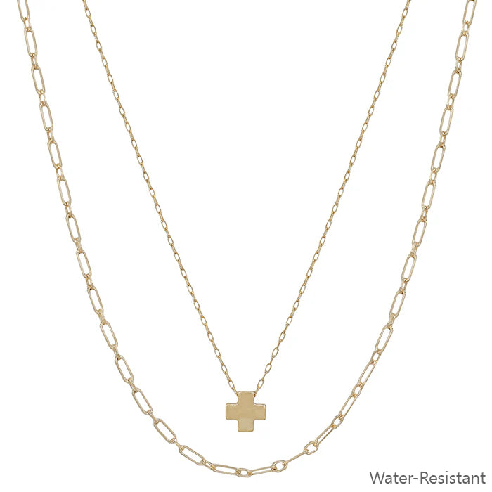 Layered Gold Cross Shape Charm and Chain Necklace - The Gypsy Belle Boutique