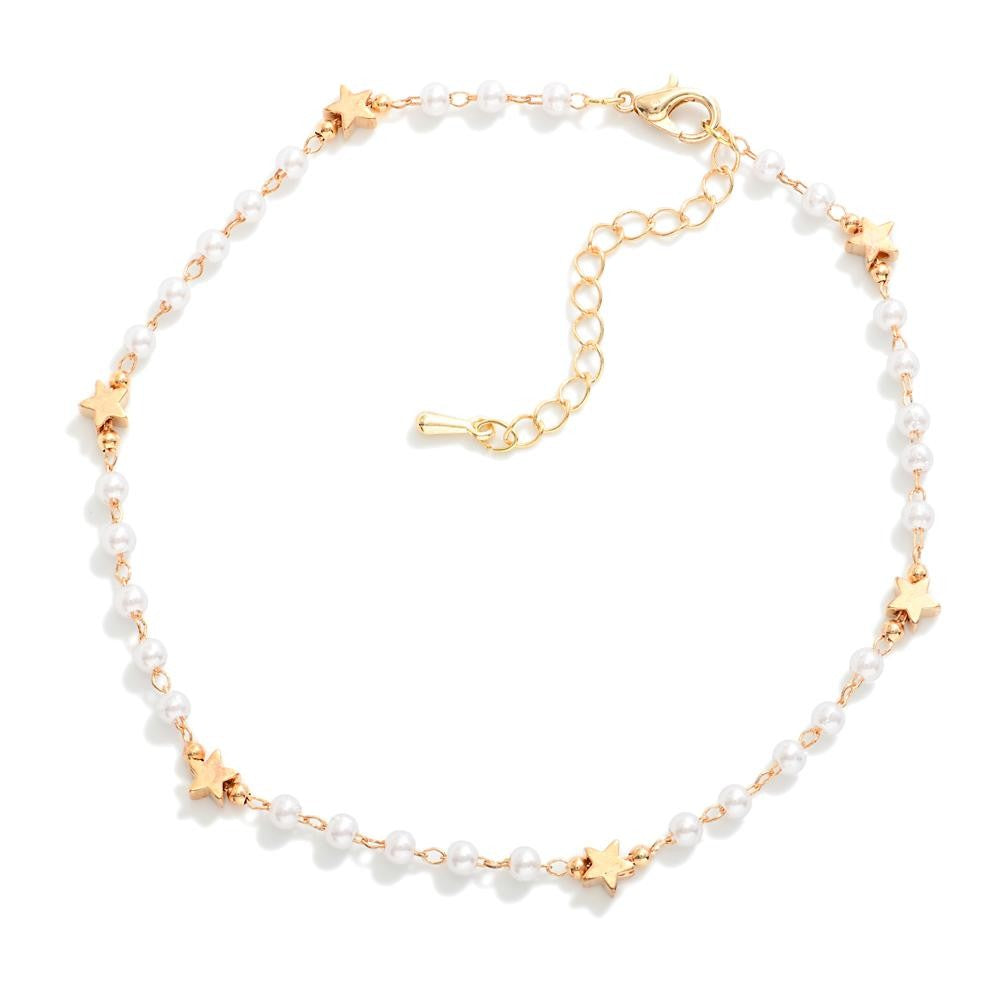 Chain Link Pearl Anklet Featuring Stars - The Gypsy Belle Boutique