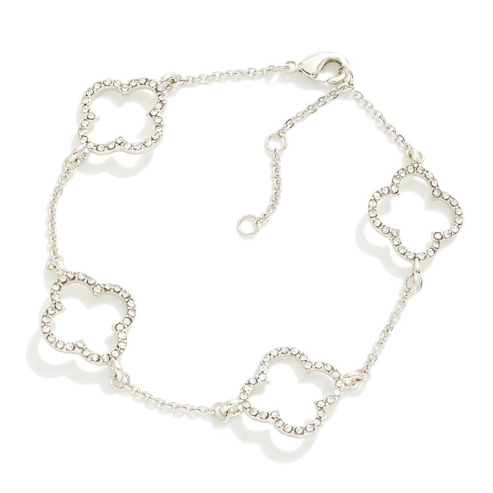 Silver Chain Link Bracelet Featuring Rhinestone Clover - The Gypsy Belle Boutique