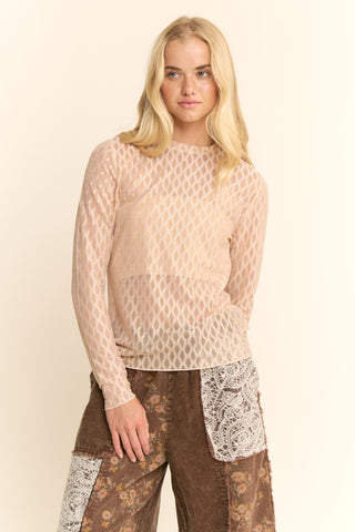 Davi & Dani Nude Metallic Mesh Layer Top