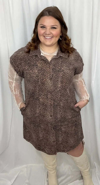 Women's FINAL SALE She+Sky Denim Leopard Dress, trendy spaghetti straps, knee-length, elegant and stylish for casual outings.