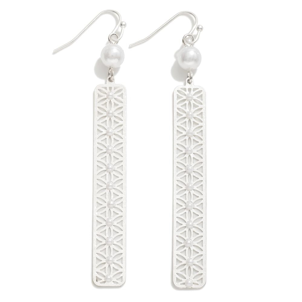 Silver Filigree Bar Earrings with Pearl - The Gypsy Belle Boutique