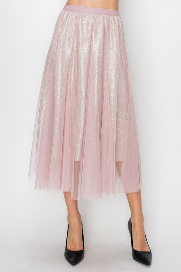 Pink Glitter Tulle Midi Skirt - The Gypsy Belle Boutique