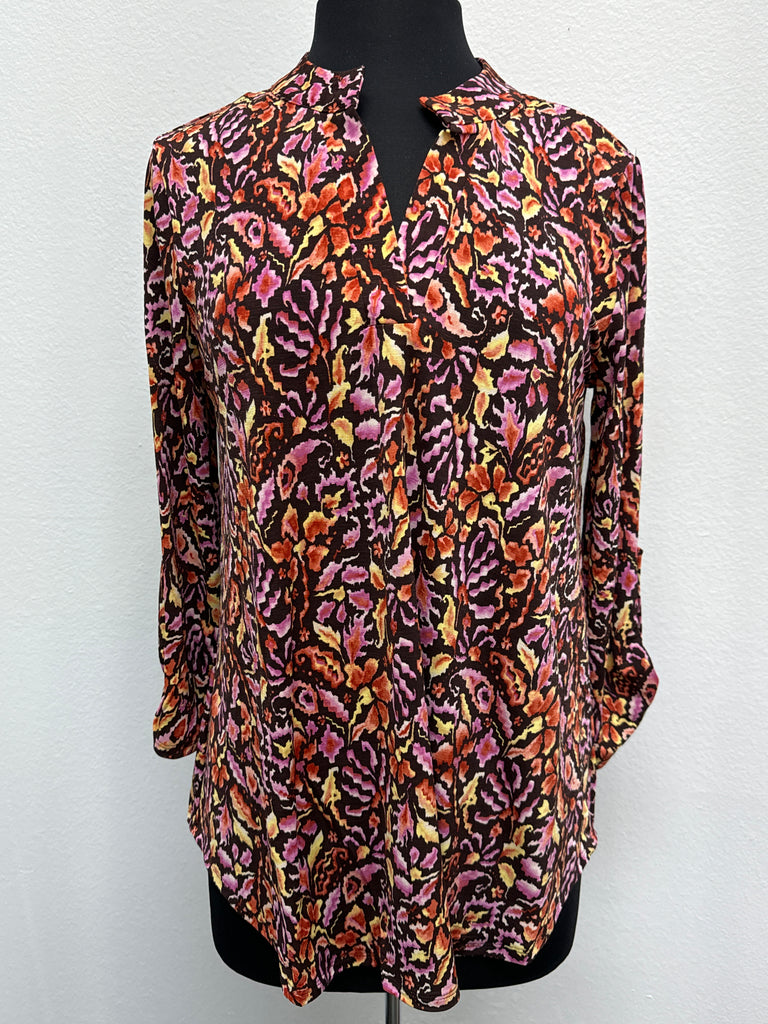 Dear Scarlett - Brown & Marsala Print 3/4 Sleeve Top - The Gypsy Belle Boutique