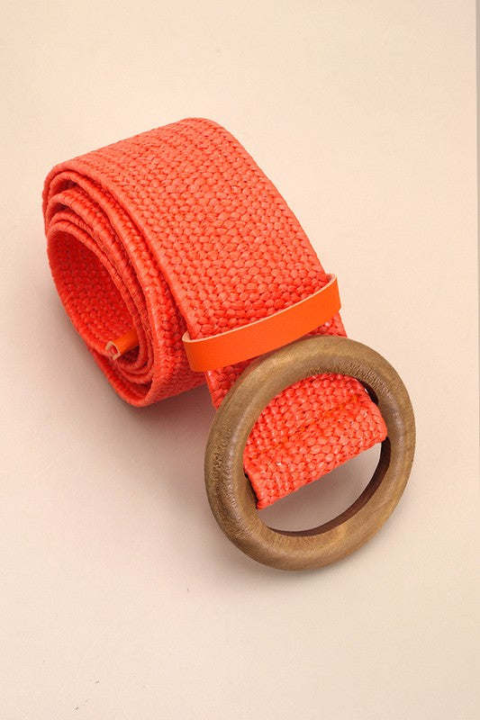 Orange Rattan Belt w/ Round Wooden Buckle - The Gypsy Belle Boutique