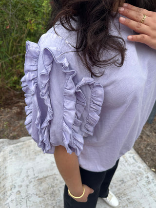 Easel Lavender Ruffled Bubble Sleeve Top