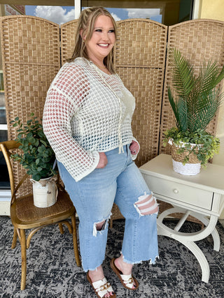 Alternate view of POL Shine Bright Star Ivory Open Weave Top
