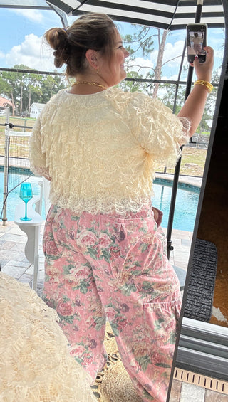 Honeybee Almond Butter Lace Shrug Top
