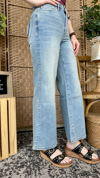 Alternate view of MICA W3377-A Light Wash Palazzo High Rise Jeans
