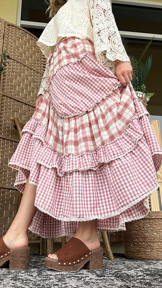 Alternate view of Jolene Pink Plaid Ruffle Skirt
