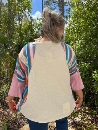Alternate view of Easel IVORY Mineral Wash 3/4 Slv Multi Stripe Top
