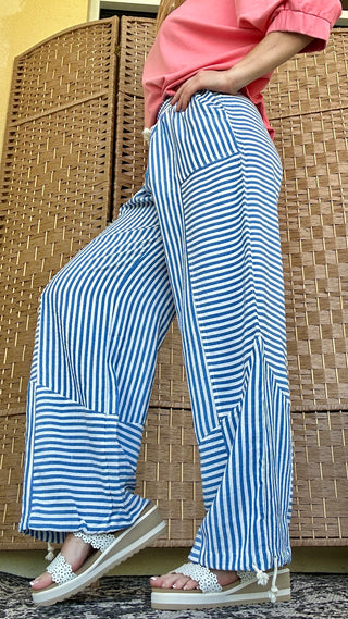 Alternate view of Breezy Beach Blue Striped Wideleg Jogger Pants
