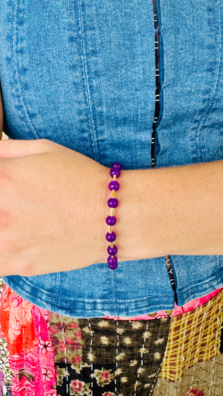 Purple Glass Bead Magnetic Bracelet
